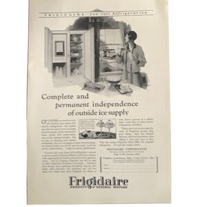 Vintage 1927 Frigidaire Independent of Outside Ice Supply Ad Advertisement